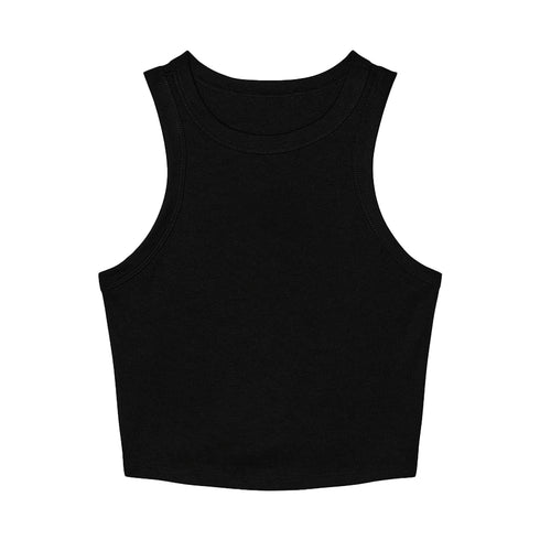 Women's Micro Rib Racer Tank Solid Black Blend front